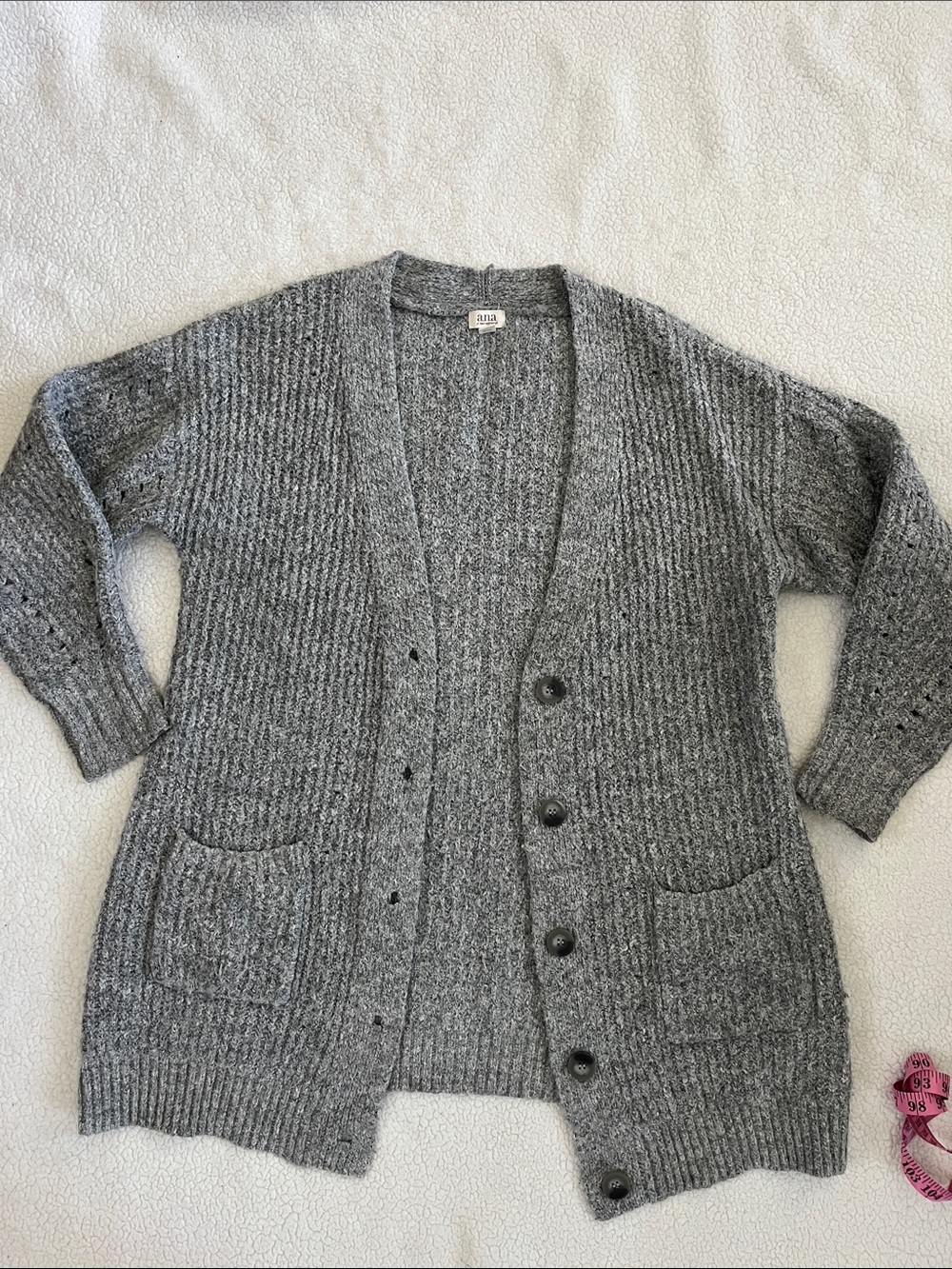 A.N.A. Cozy Gray Ribbed Button-Front Women's Cardigan
